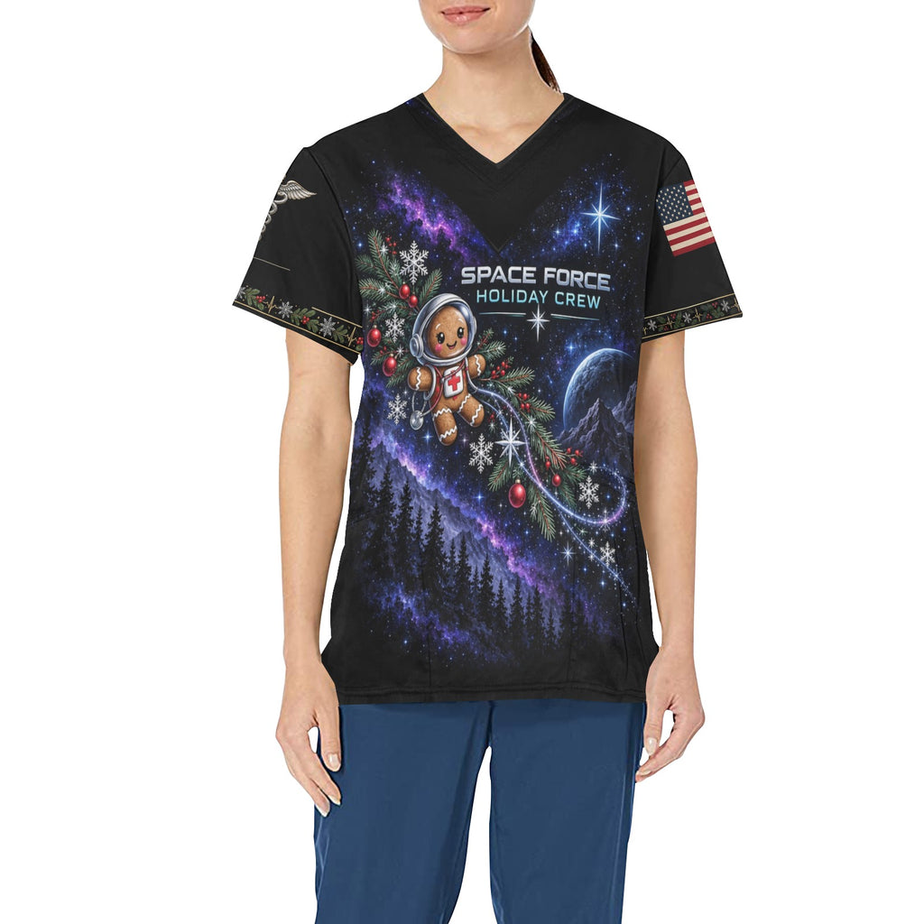 Holiday Crew — Space Force Christmas All-Over Print Scrub Top