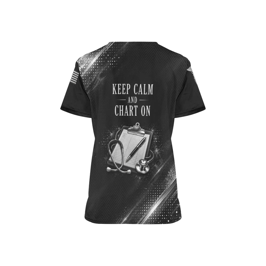 Monochrome Shift — Nursing All-Over Print Scrub Top