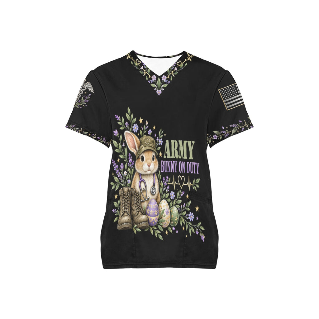 Bunny on Duty — Army Easter All-Over Print Scrub Top