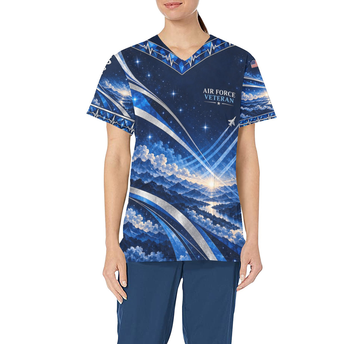 Sapphire Skies — Air Force Veteran All-Over Print Scrub Top