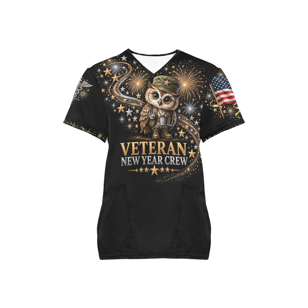 New Year Crew — Veterans New Year's All-Over Print Scrub Top