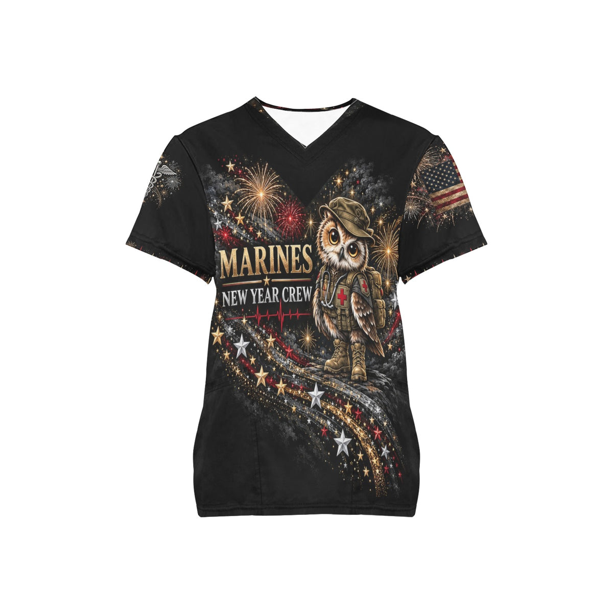 New Year Crew — Marine Corps New Year's All-Over Print Scrub Top