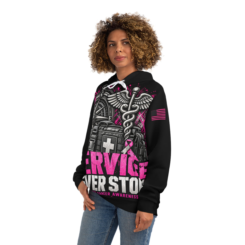 Service Never Stops — Military Medical Breast Cancer Awareness Hoodie