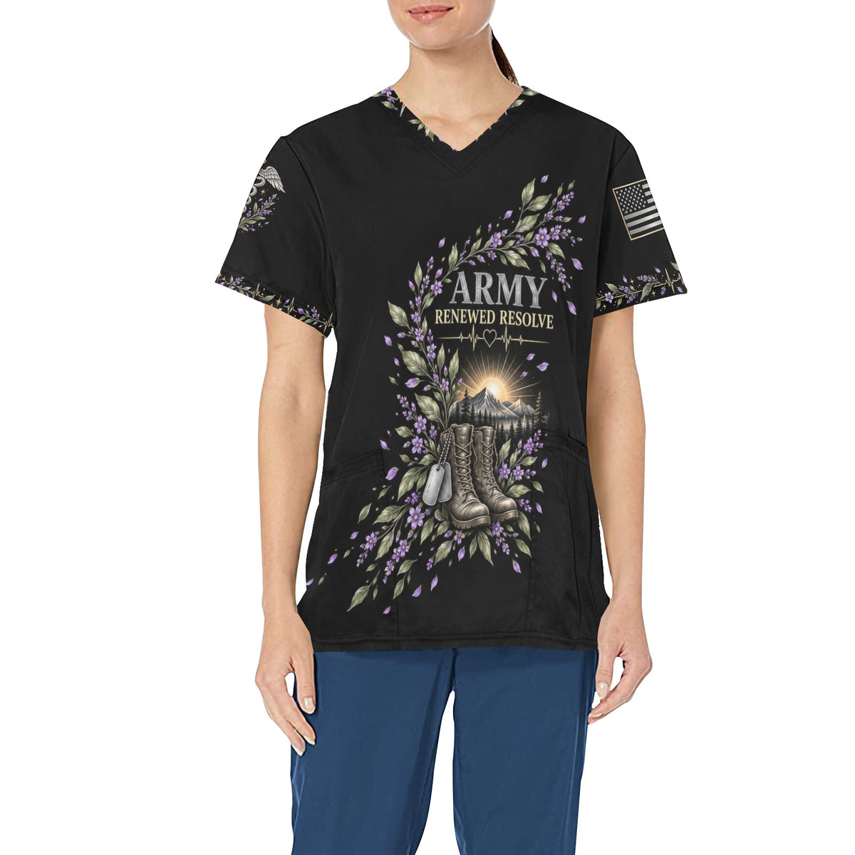 Renewed Resolve — Army Easter All-Over Print Scrub Top