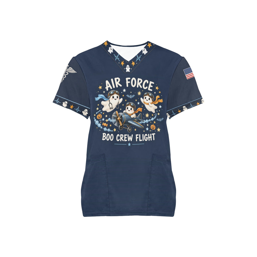 Boo Crew Flight — Air Force Halloween All-Over Print Scrub Top