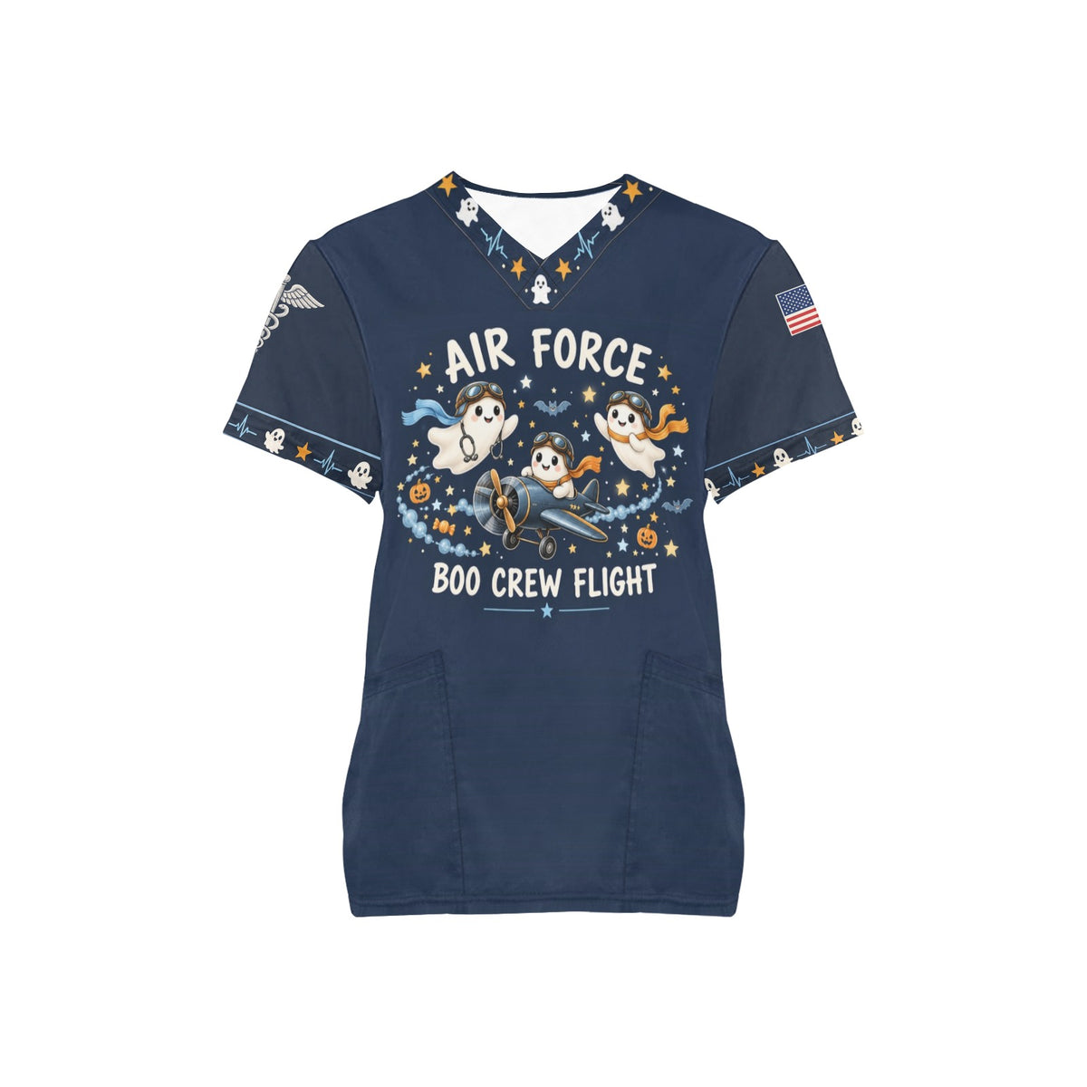 Boo Crew Flight — Air Force Halloween All-Over Print Scrub Top