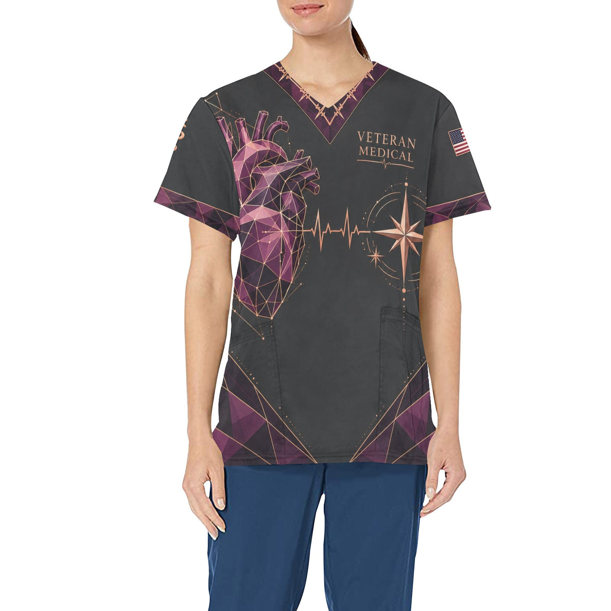 Courage to Care — Veteran Medical All-Over Print Scrub Top