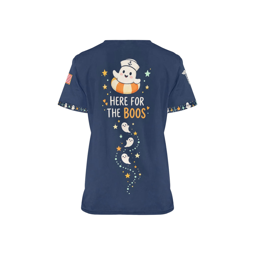 Boo Crew — Navy Halloween All-Over Print Scrub Top