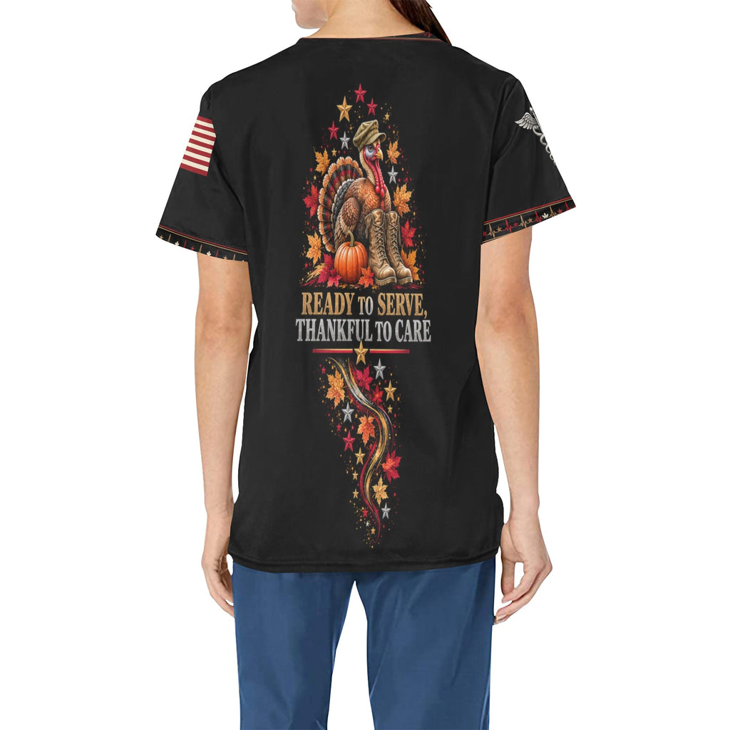 Grateful & Ready — Marine Corps Thanksgiving All-Over Print Scrub Top