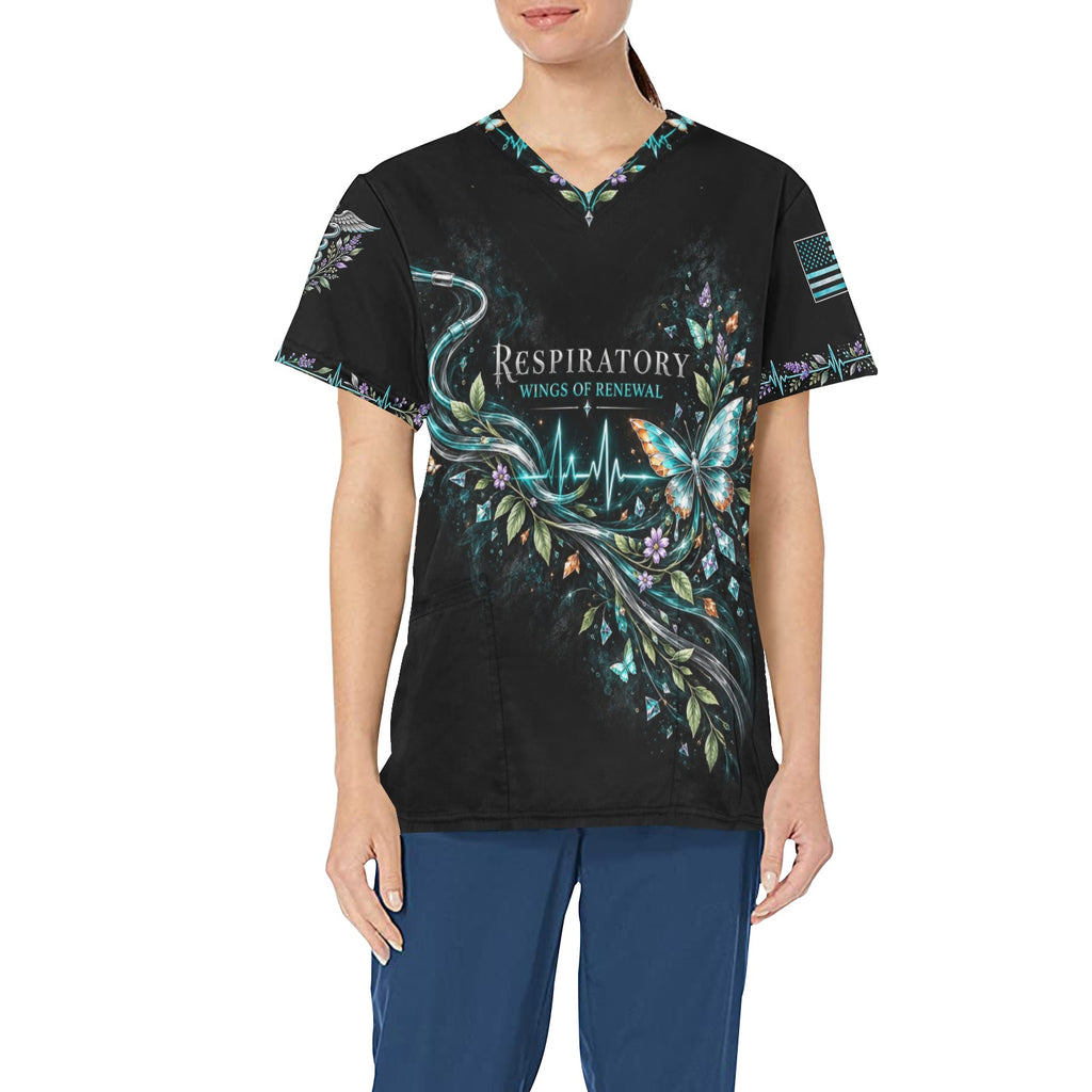 Wings of Renewal — Respiratory Easter All-Over Print Scrub Top
