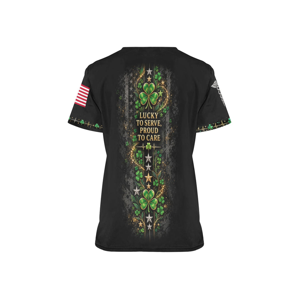 Lucky Duty Crew — Veterans St. Patrick's Day All-Over Print Scrub Top