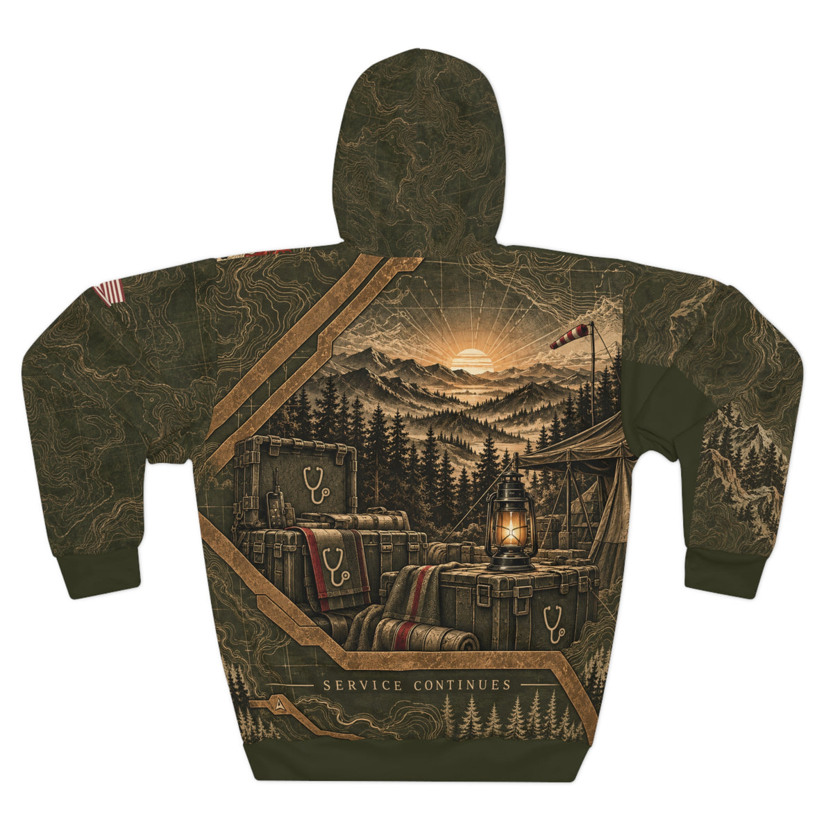 Rescue at First Light all-over medical hoodie product mockup 2