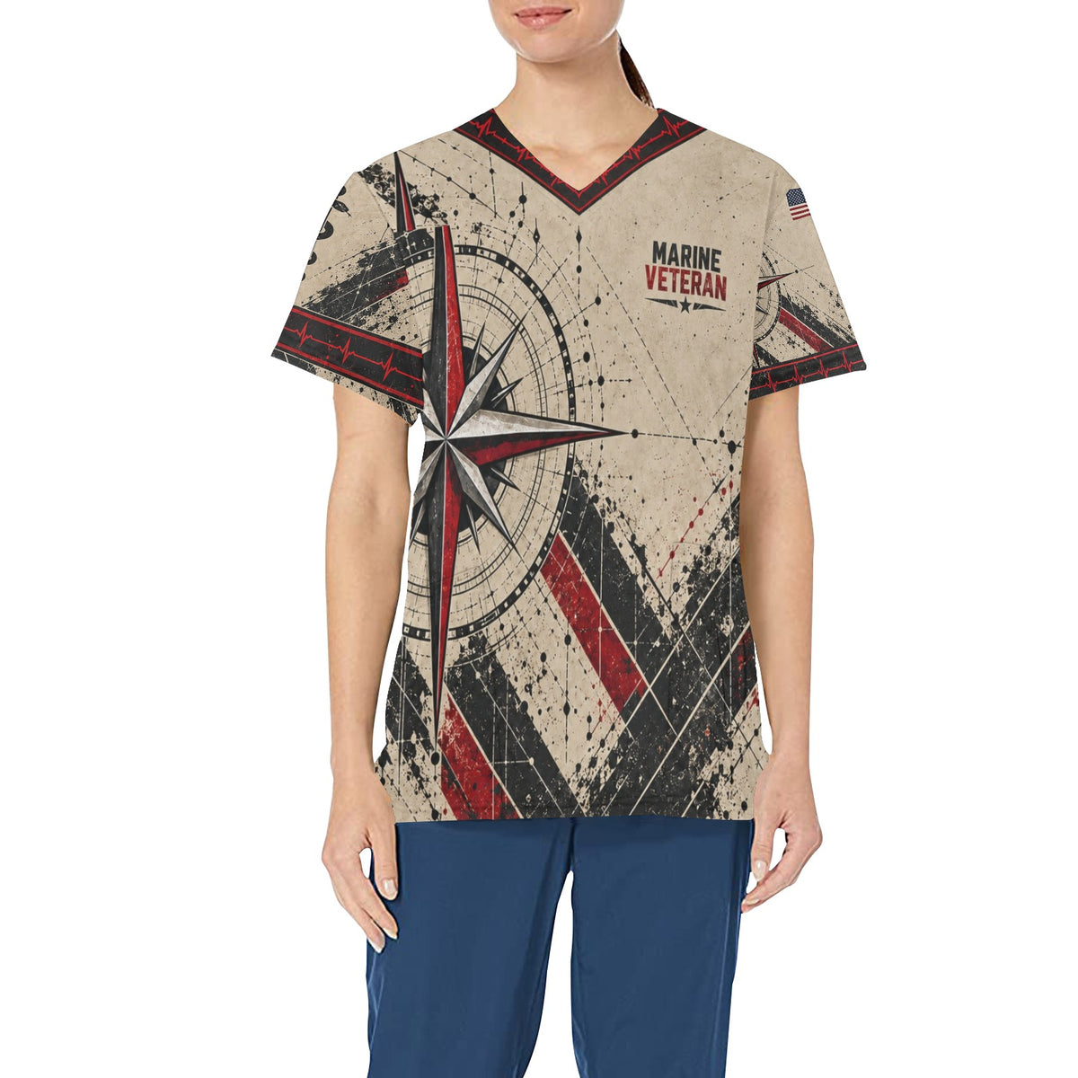 Strength to Serve — Marine Corps Veteran All-Over Print Scrub Top