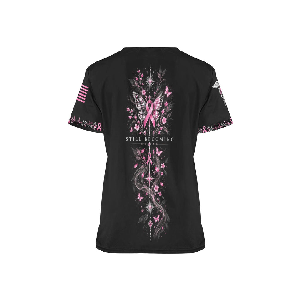 Wings of Renewal — Breast Cancer Awareness Easter All-Over Print Scrub Top