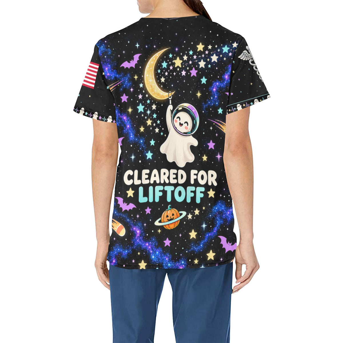 Boo Crew Orbit - Space Force Halloween All-Over Print Scrub Top