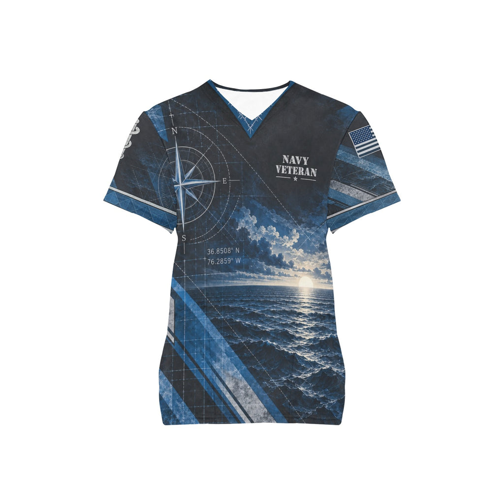 Steel Horizon — Navy Veteran All-Over Print Scrub Top