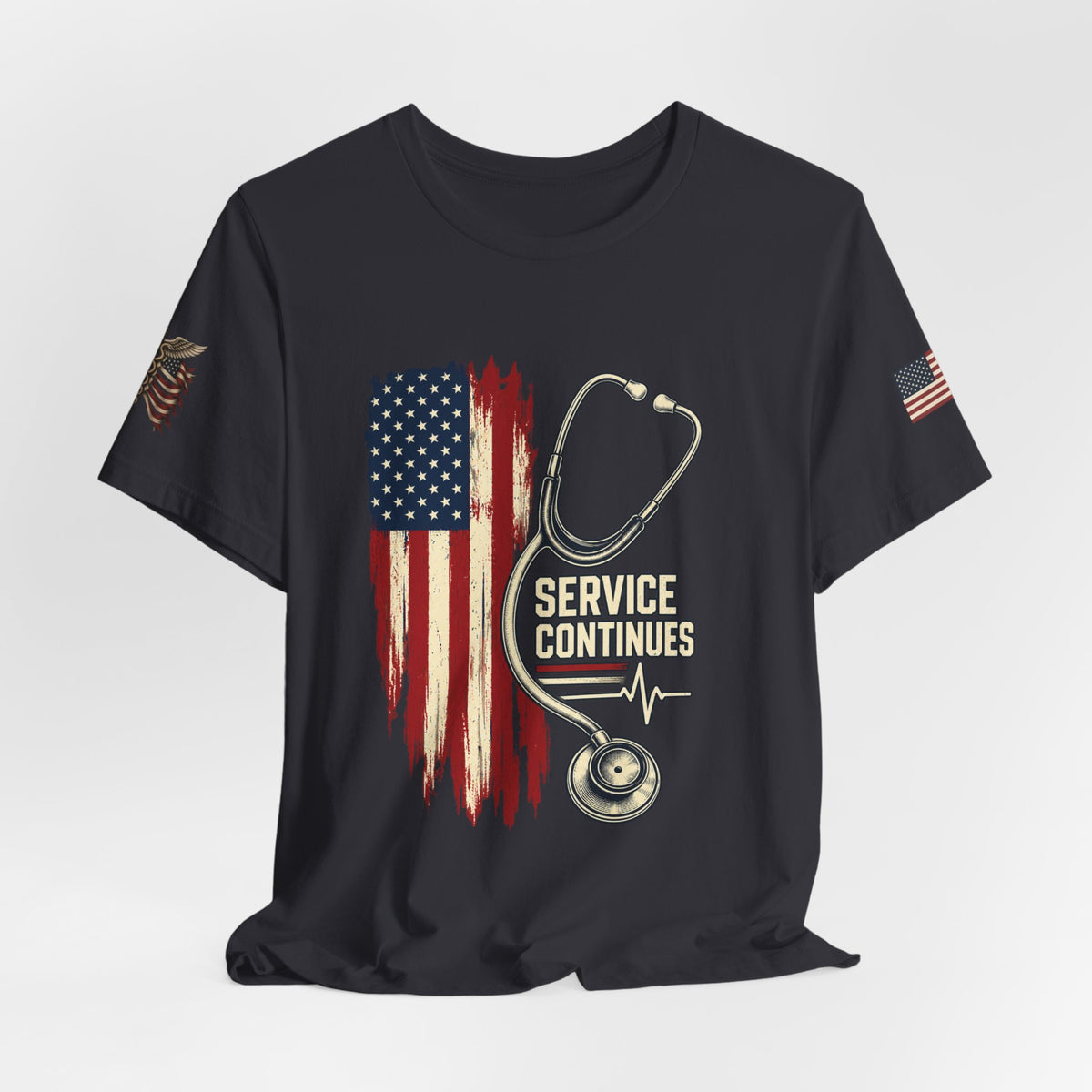 Off Duty, Service Continues — Charcoal Medical T-Shirt