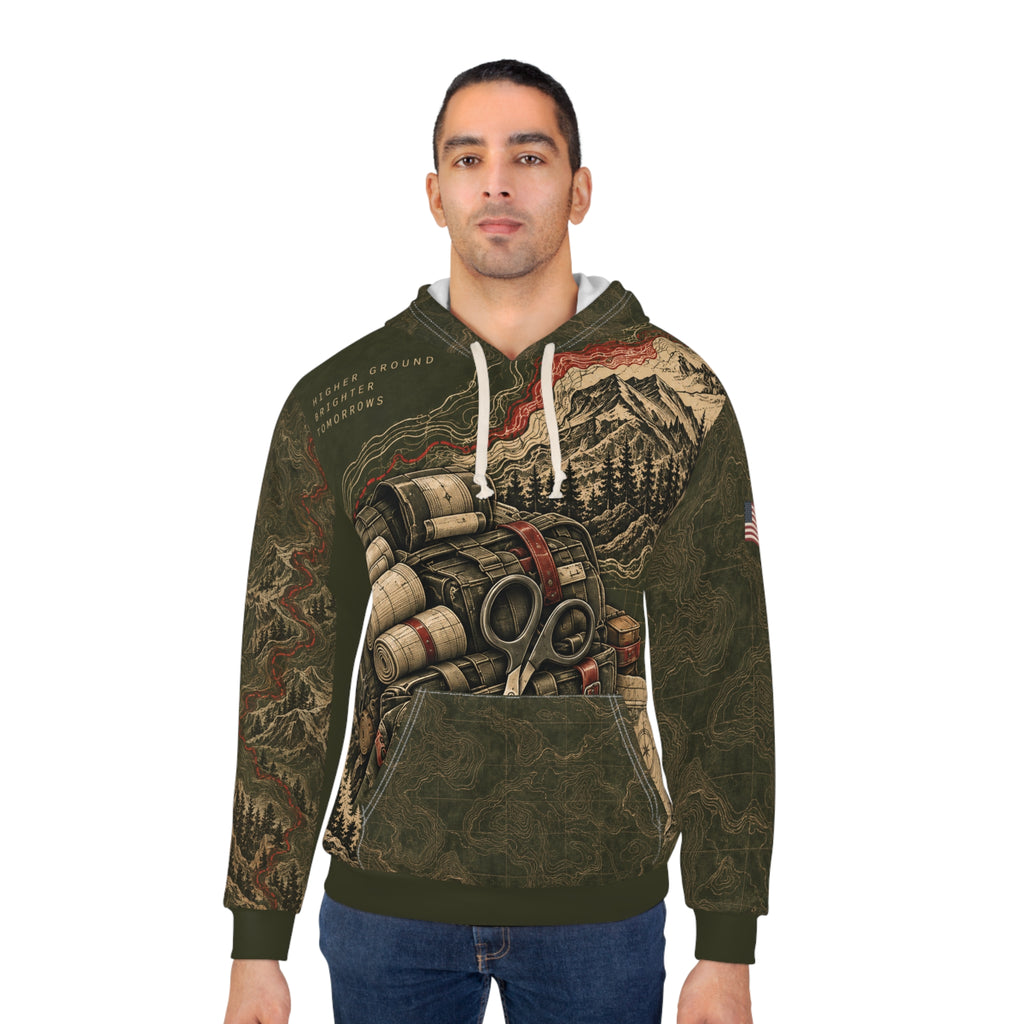 Rescue at First Light all-over medical hoodie product mockup 4
