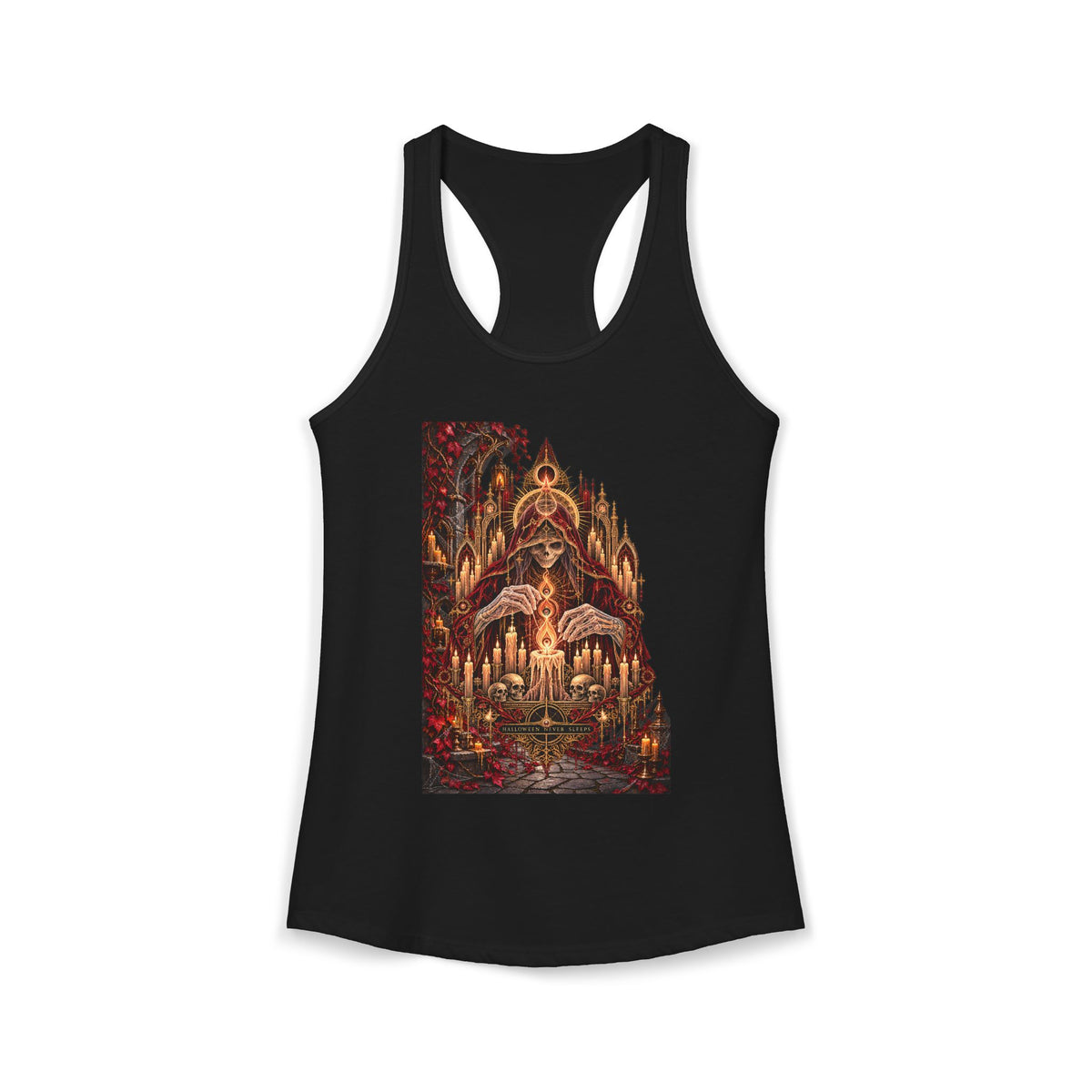 Halloween Never Sleeps — The Candle Maker Women’s Racerback Tank
