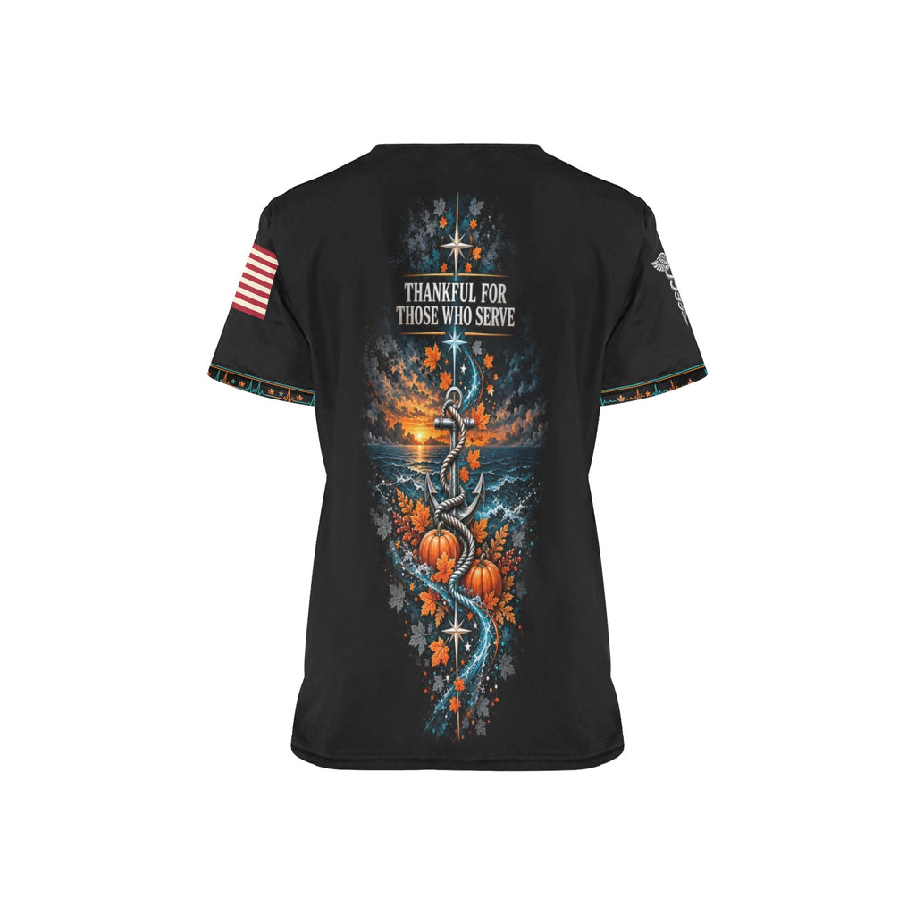 Grateful Watch — Coast Guard Thanksgiving All-Over Print Scrub Top