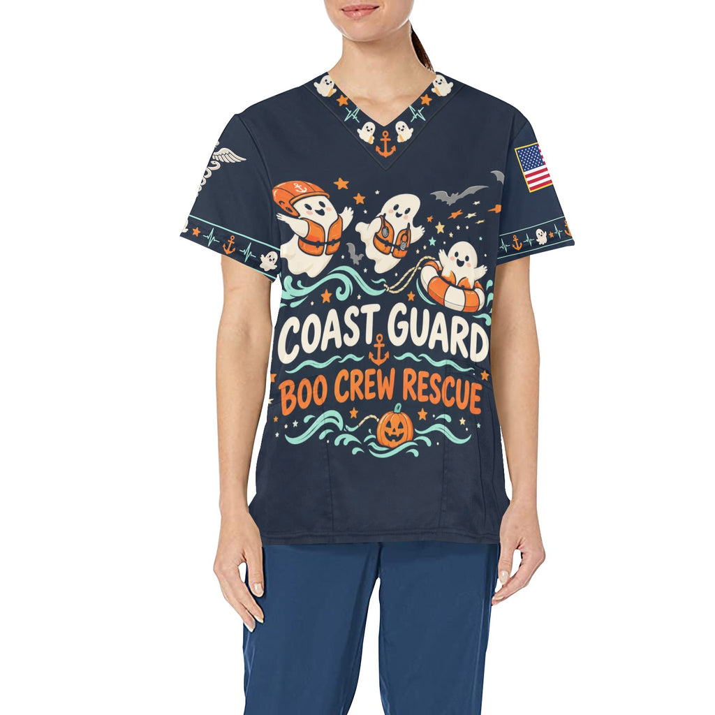 Boo Crew Rescue — Coast Guard Halloween All-Over Print Scrub Top