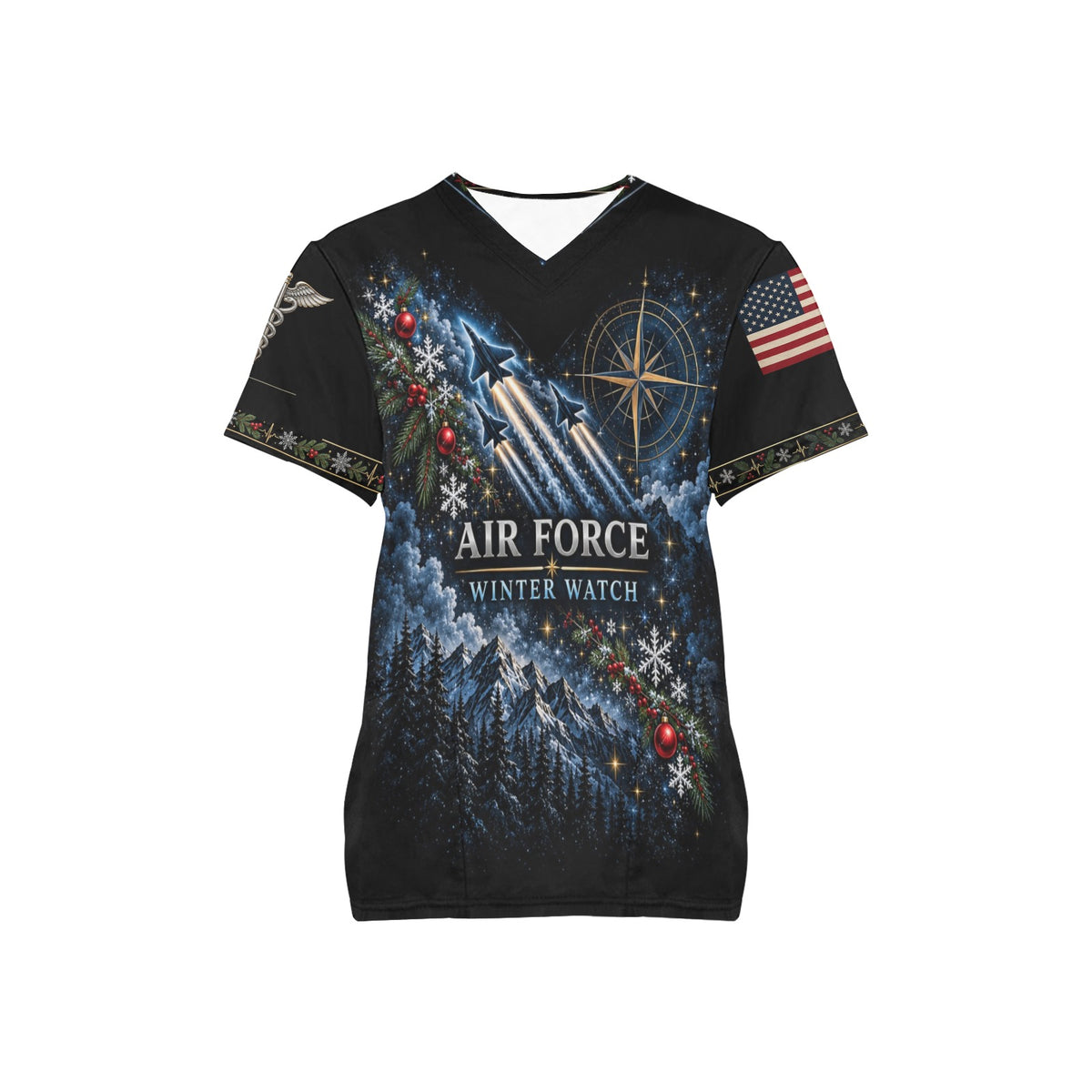 Winter Watch — Air Force Christmas All-Over Print Scrub Top