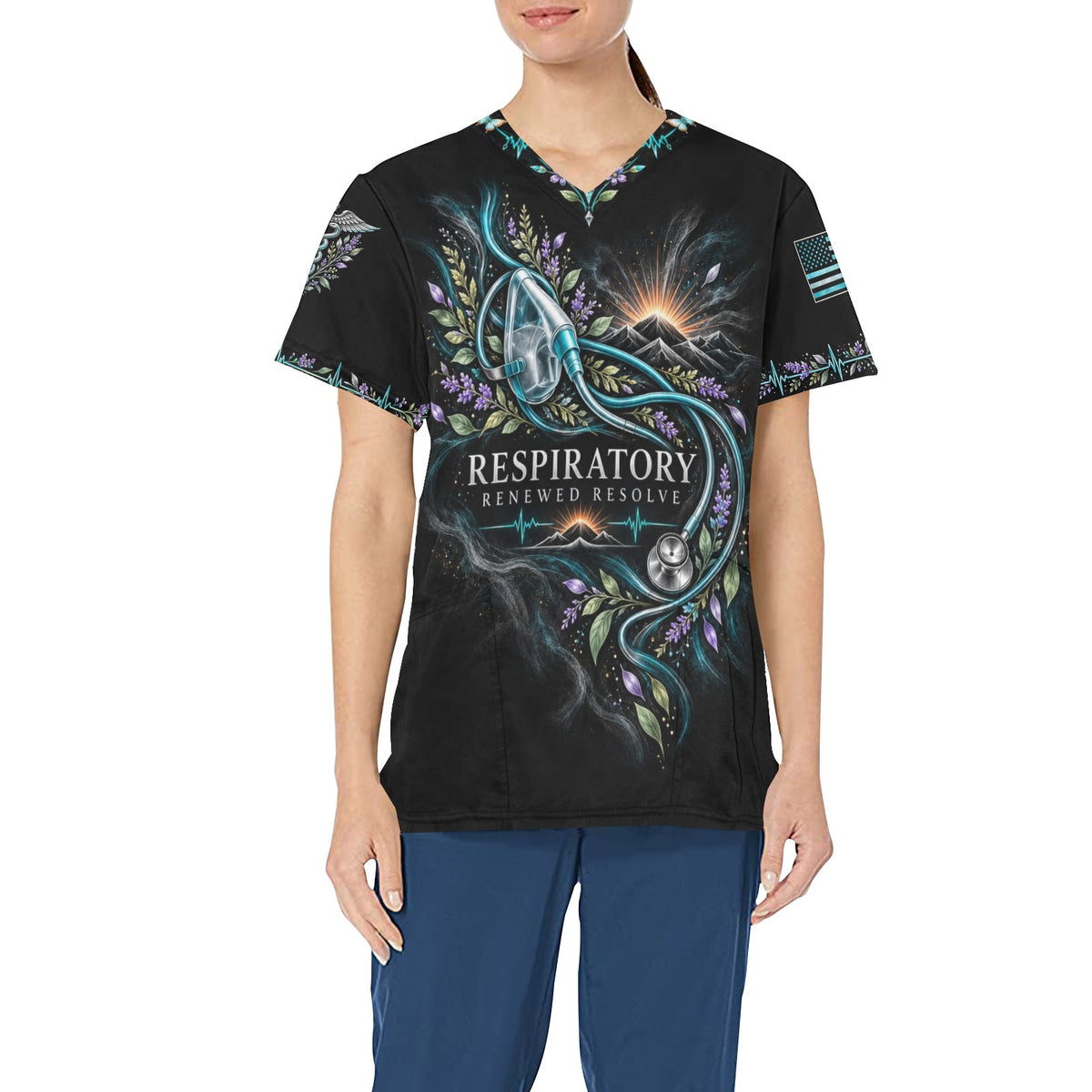 Renewed Resolve — Respiratory Easter All-Over Print Scrub Top