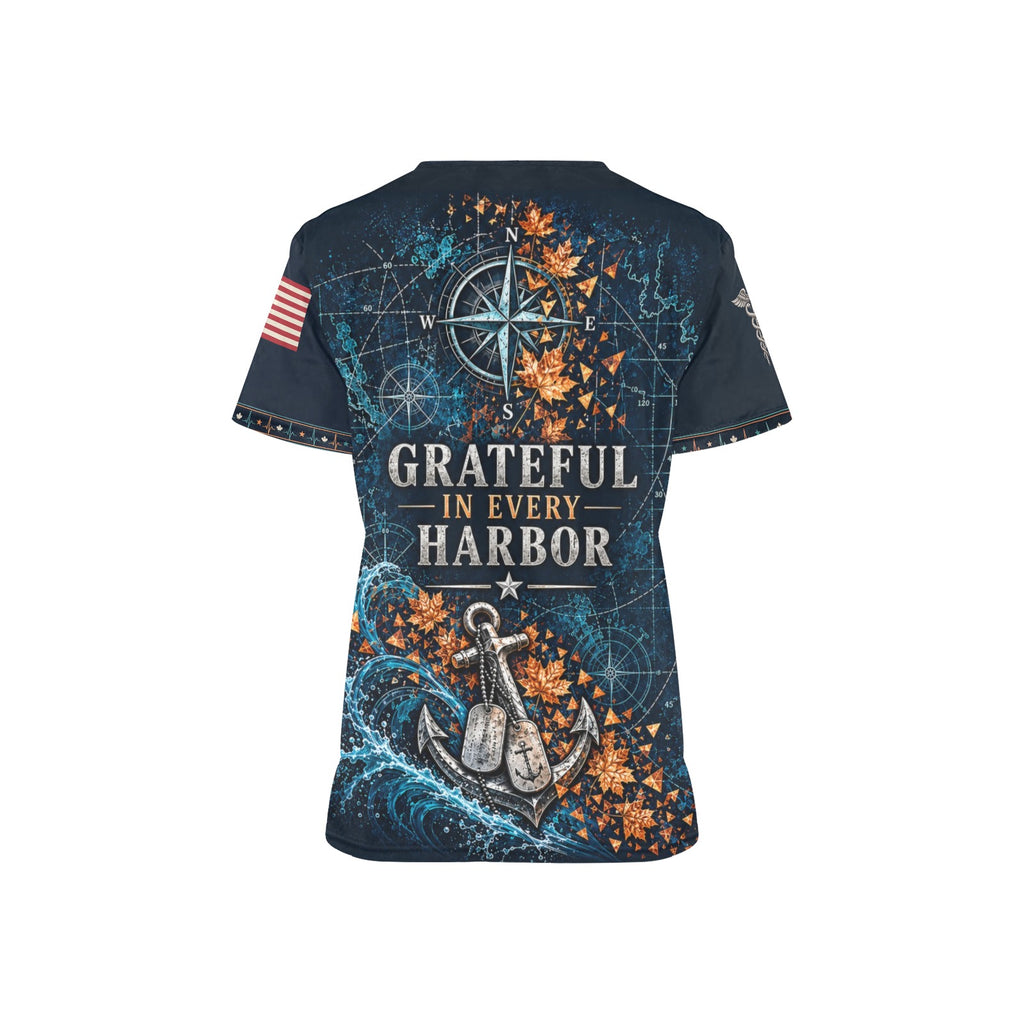 Harvest on Watch — Navy Thanksgiving All-Over Print Scrub Top