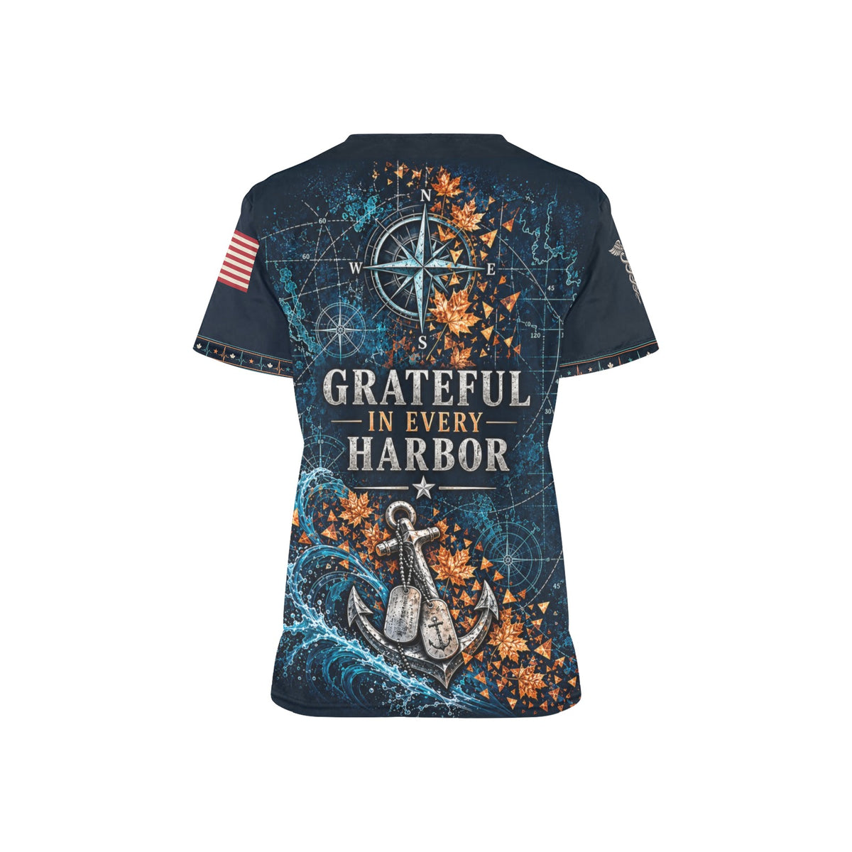 Harvest on Watch — Navy Thanksgiving All-Over Print Scrub Top