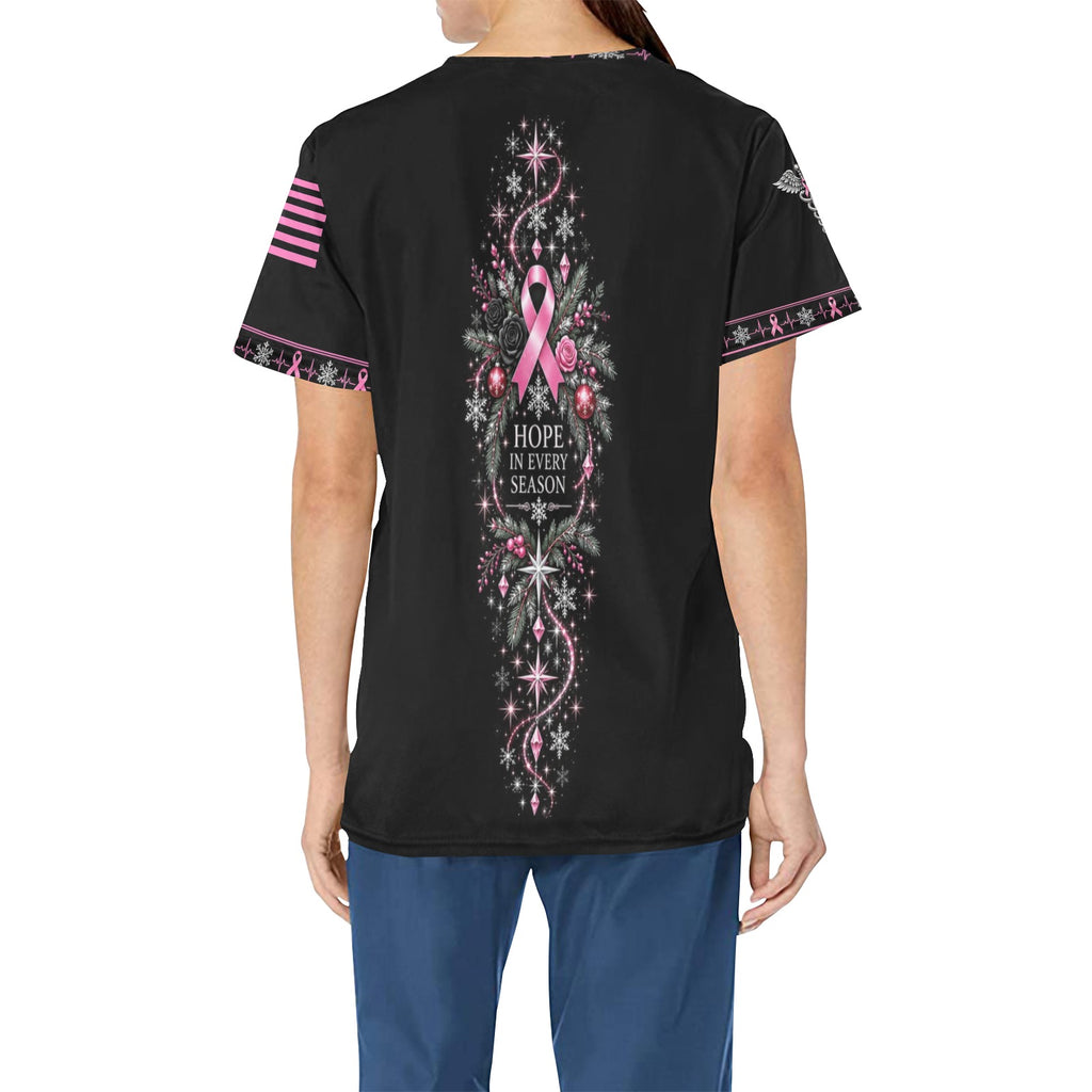Winter Watch — Breast Cancer Awareness Christmas All-Over Print Scrub Top