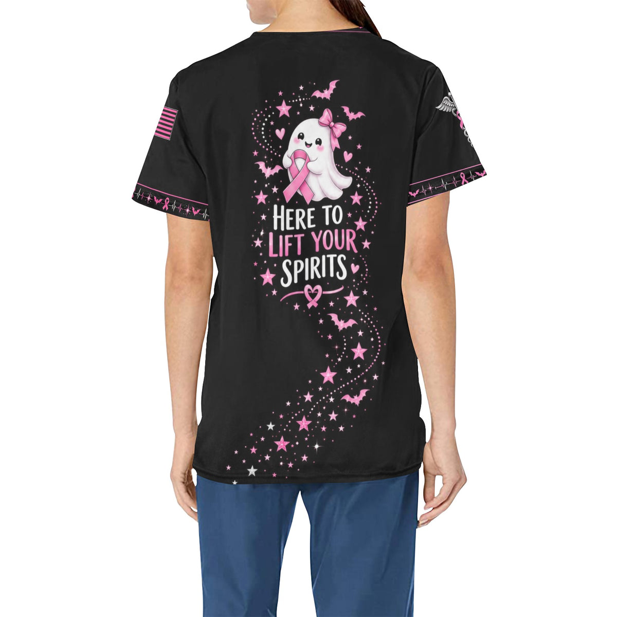 Boo for Hope — Breast Cancer Halloween All-Over Print Scrub Top