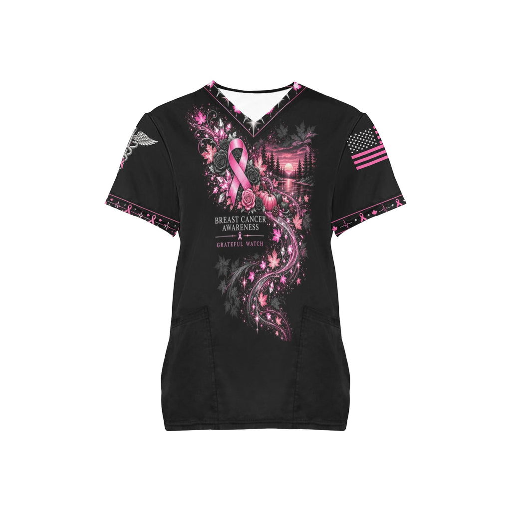 Grateful Watch — Breast Cancer Awareness Thanksgiving All-Over Print Scrub Top