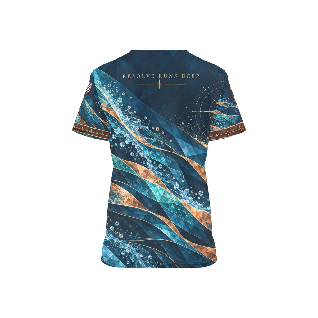 Ocean Resolve — Navy Veteran All-Over Print Scrub Top