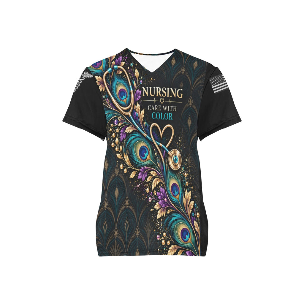 Peacock Shift — Nursing All-Over Print Scrub Top