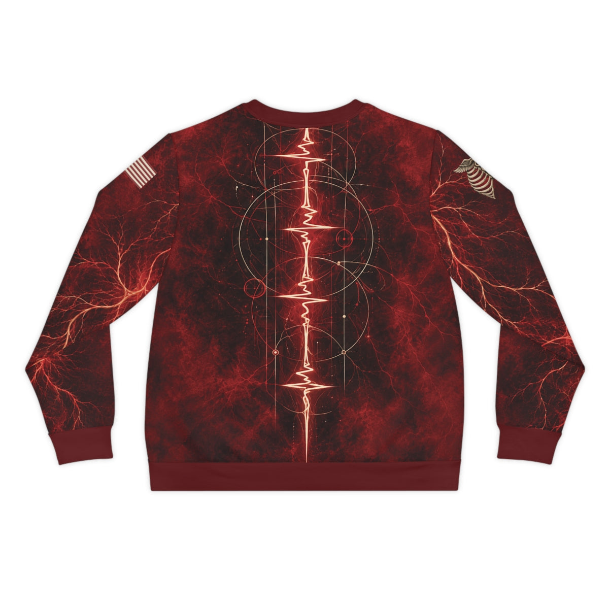 Actual saved Printify GM06 distinct vertical ECG back and vascular sleeve continuity
