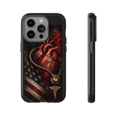 Actual Printify Crimson Signal glossy case: iPhone 14 Pro; model-specific camera and full medical emblem clearance reviewed