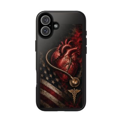 Actual Printify Crimson Signal glossy case: iPhone 16 Plus; model-specific camera and full medical emblem clearance reviewed