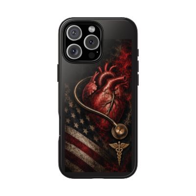 Actual Printify Crimson Signal glossy case: iPhone 16 Pro Max; model-specific camera and full medical emblem clearance reviewed