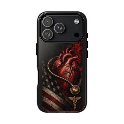Actual Printify Crimson Signal glossy case: iPhone 17 Pro; model-specific camera and full medical emblem clearance reviewed