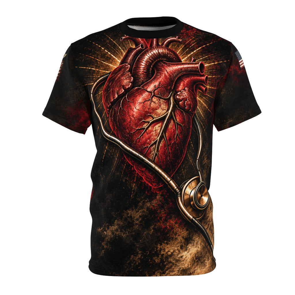 Actual saved Printify M16 heart and stethoscope front review render