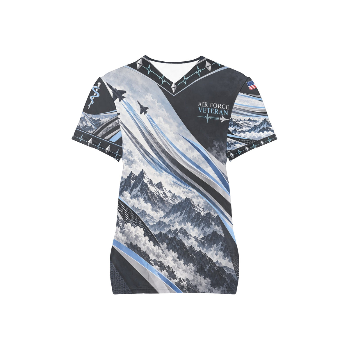 Silver Ascent — Air Force Veteran All-Over Print Scrub Top