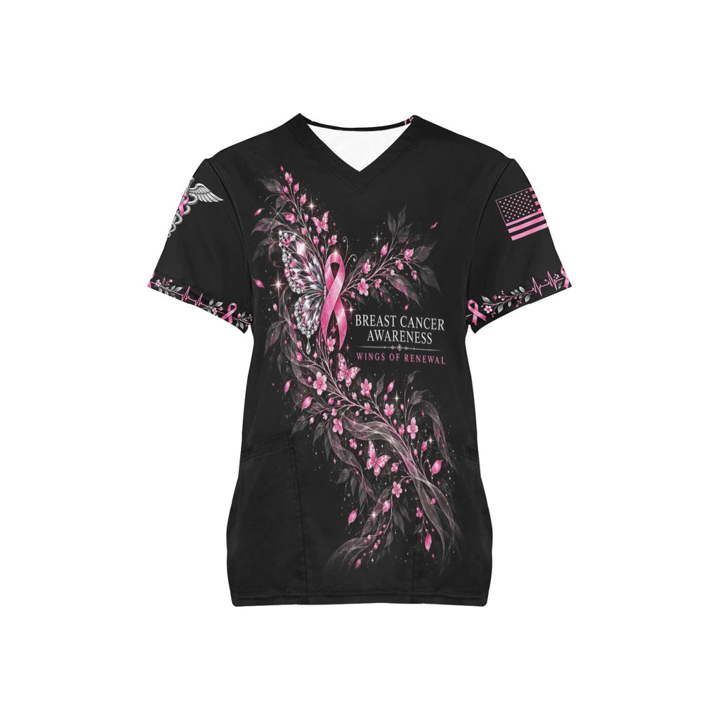 Wings of Renewal — Breast Cancer Awareness Easter All-Over Print Scrub Top