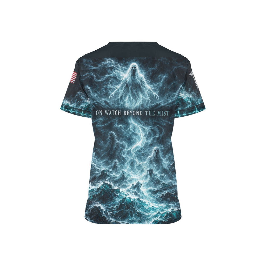 Phantom Tide — Navy Halloween All-Over Print Scrub Top