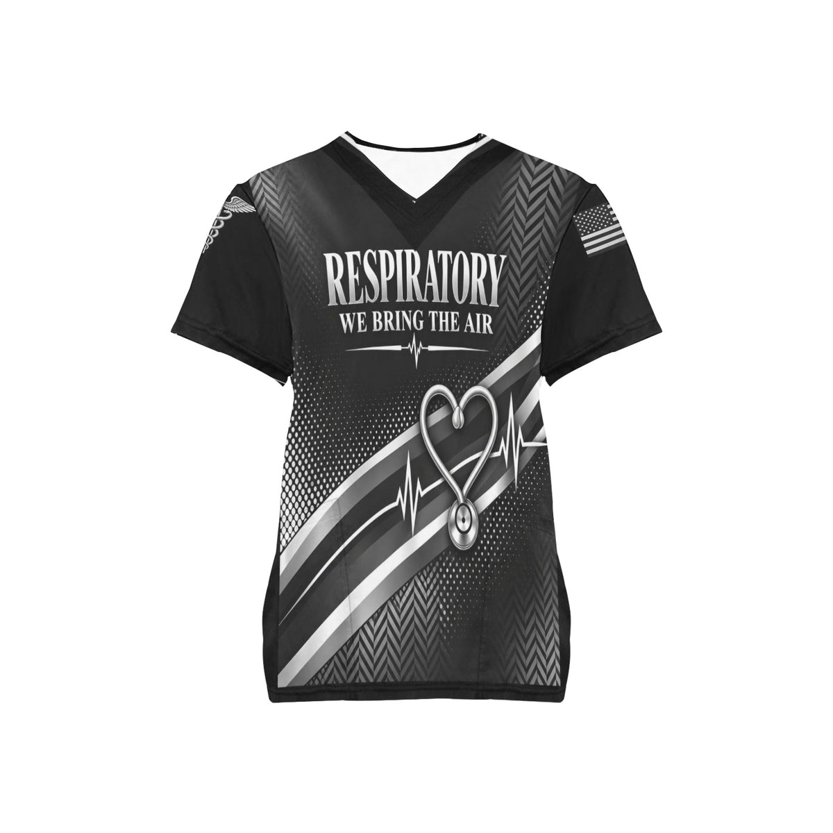 Monochrome Respiratory — All-Over Print Scrub Top