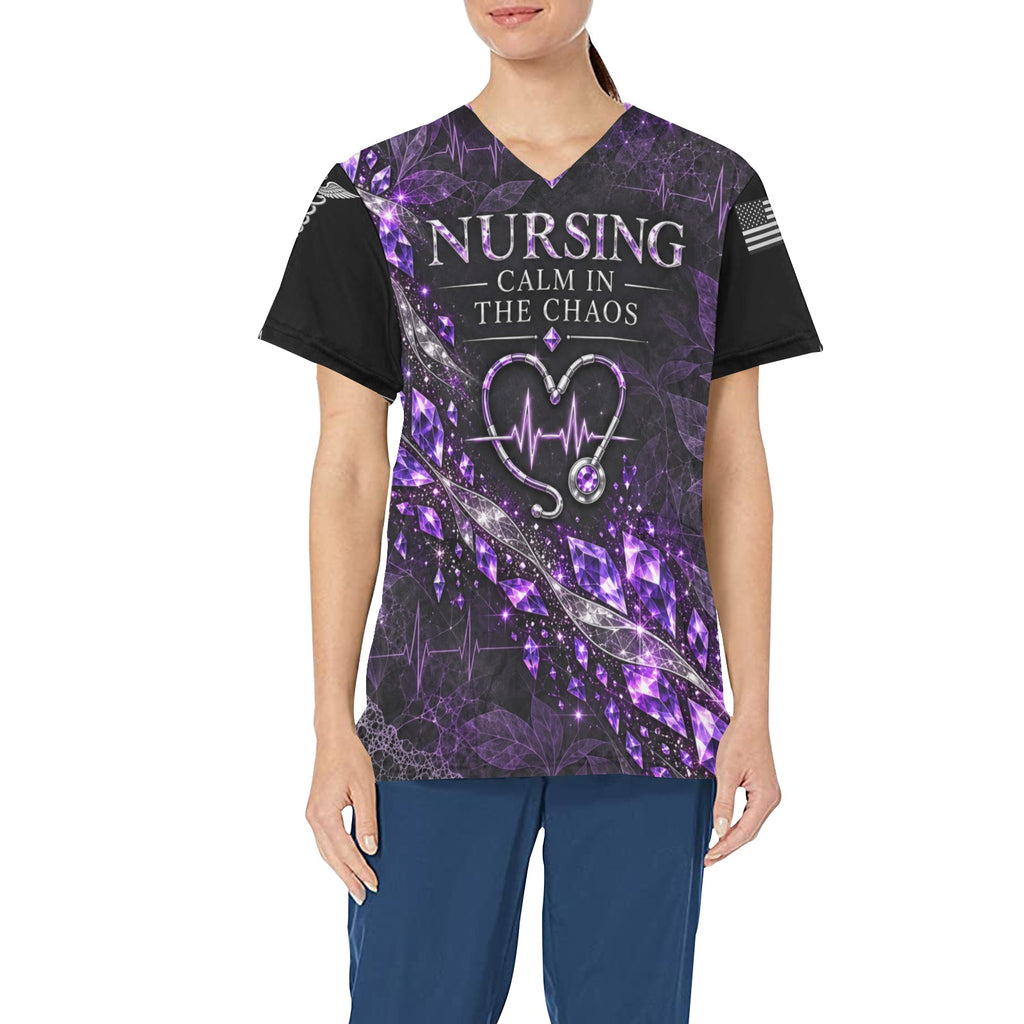 Amethyst Night Shift — Nursing All-Over Print Scrub Top