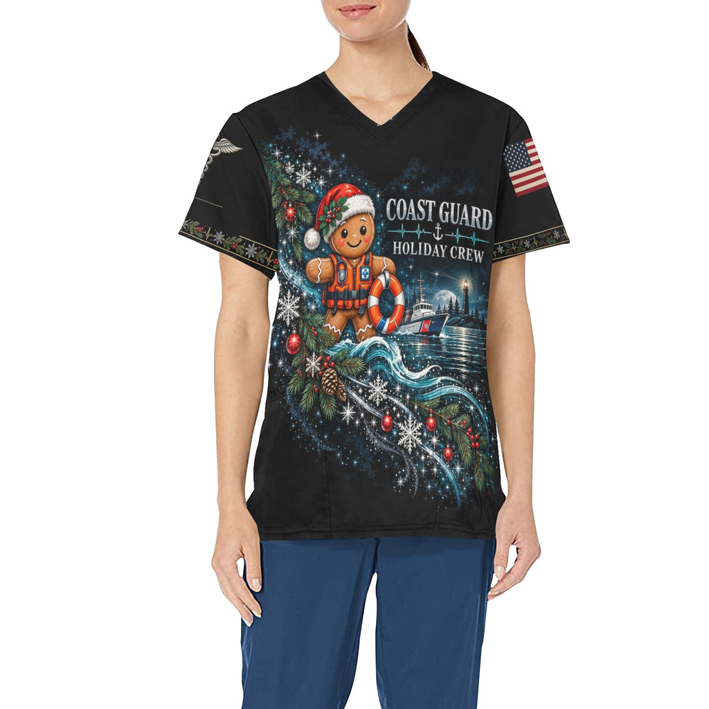 Holiday Crew — Coast Guard Christmas All-Over Print Scrub Top