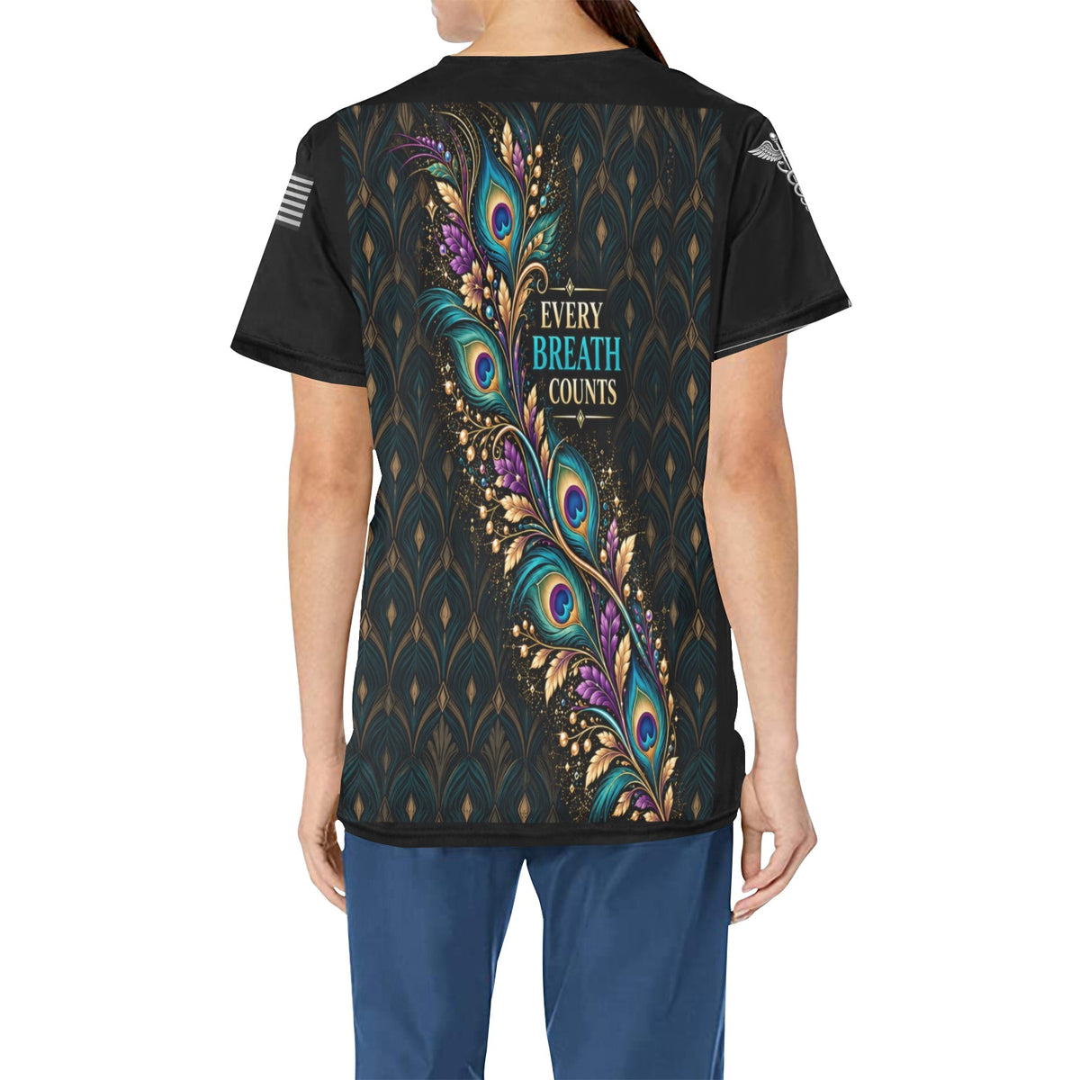 Peacock Respiratory — All-Over Print Scrub Top