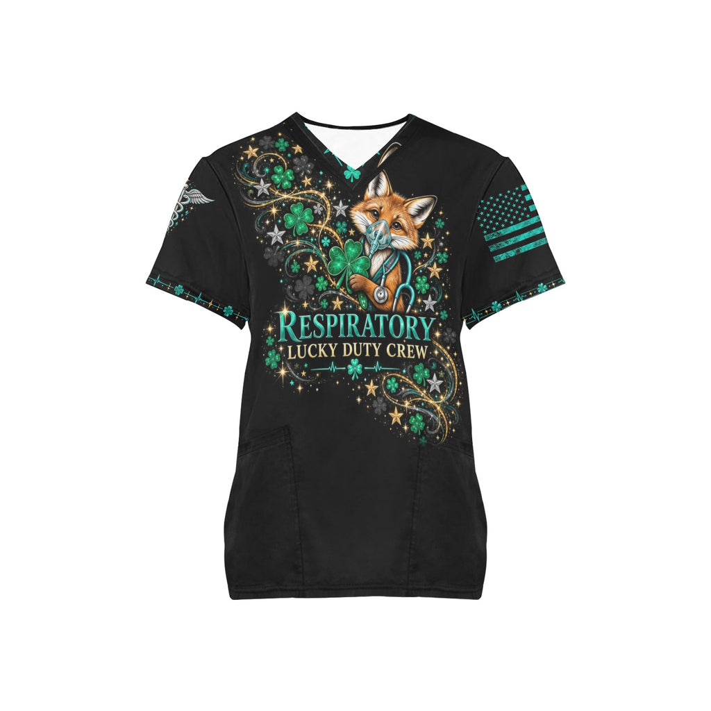 Lucky Duty Crew — Respiratory St. Patrick's Day All-Over Print Scrub Top