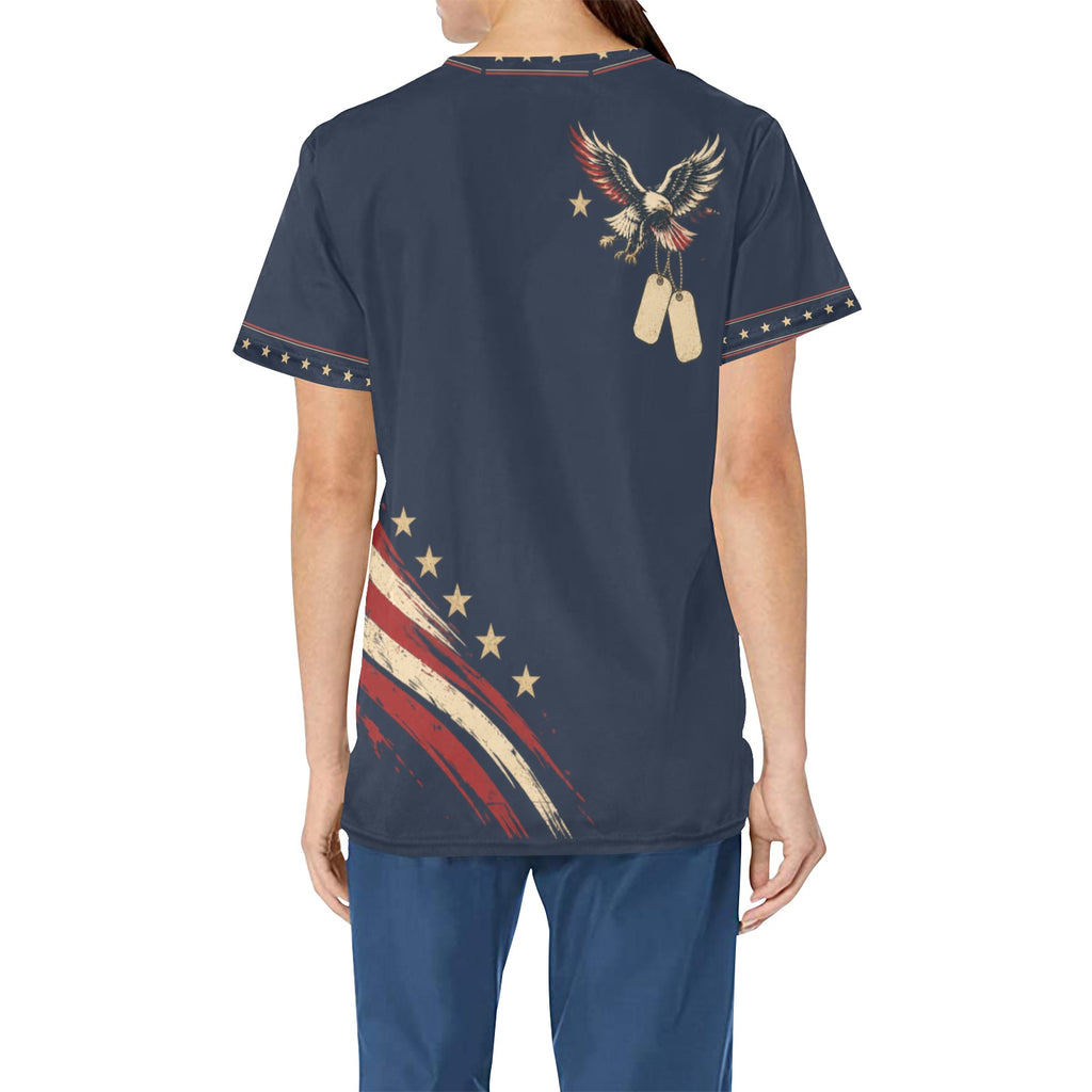 Service Never Ends — Veteran All-Over Print Scrub Top
