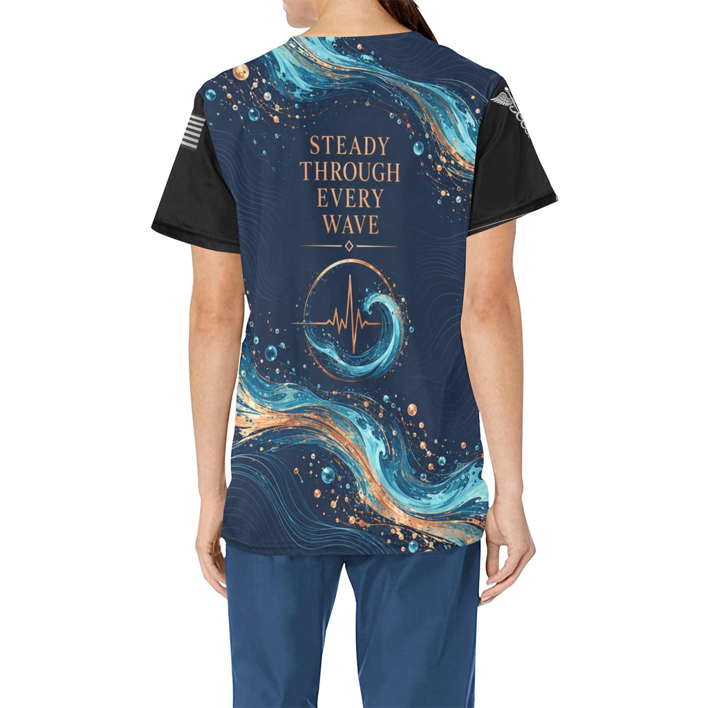 Ocean Rounds — Nursing All-Over Print Scrub Top